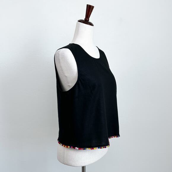 BCBGeneration Black Linen Blend Pompom Trim Sleeveless Top NWT - Picture 6 of 10